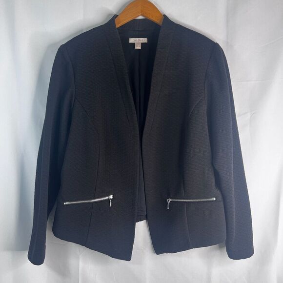 Roz & Ali Black Open Front Zippered Pocket Textured Jacket Blazer Plus Size 1X - Picture 9 of 9